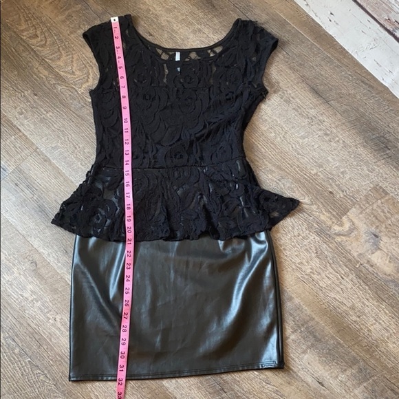Black lace top faux leather Peplum Dress Medium - Picture 10 of 12